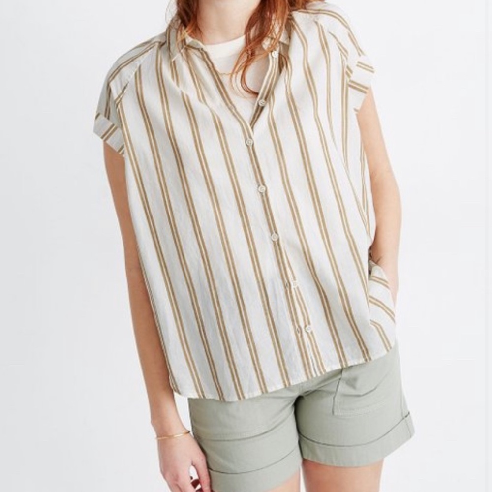 NWT Madewell Striped Linen Button Up L